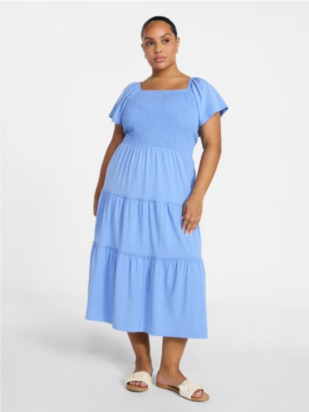 Terra & Sky Women's Plus Size Square Neck Smocked Dress Blue Size 4X